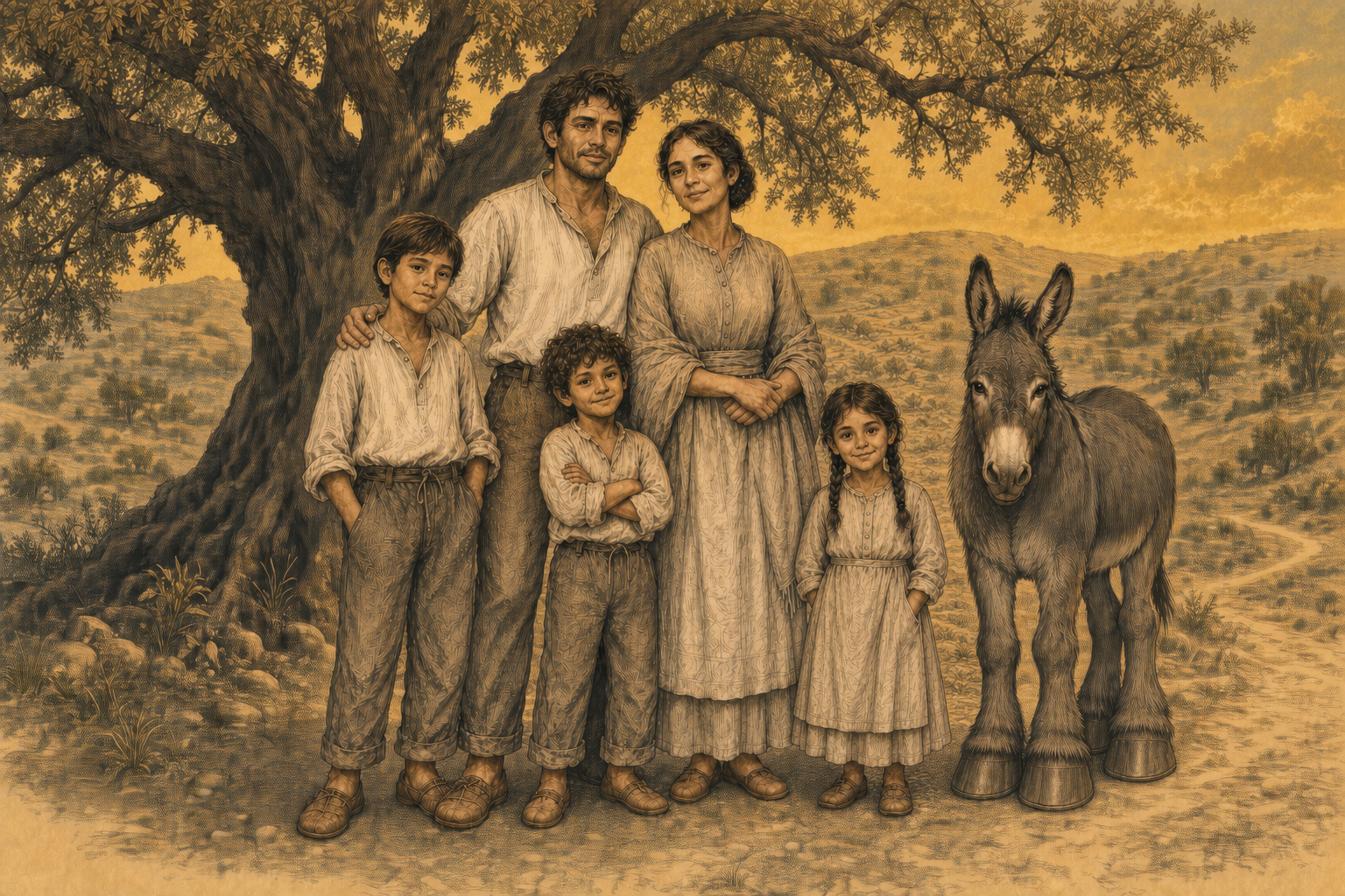 La familia de Bellavista con Piesudo bajo la morera